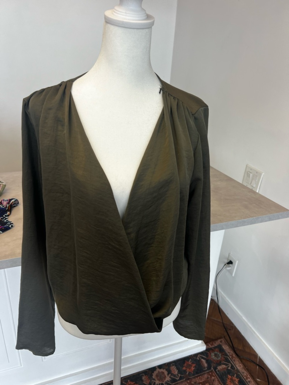 Olive Green Draped Bodysuit- Women's Top